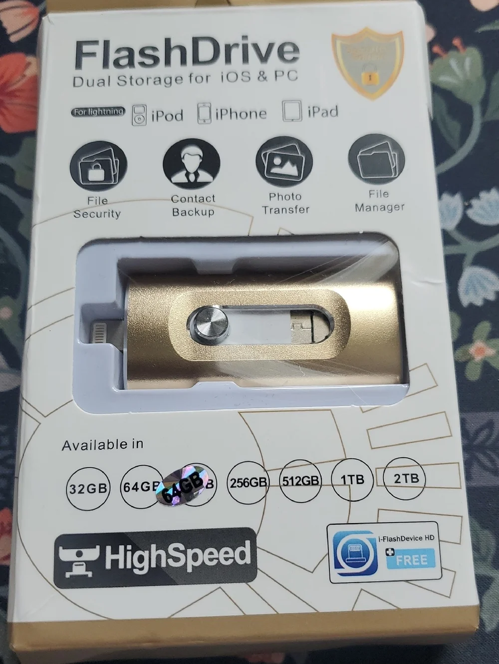 Gold FlashDrive Dual Storage for iOS & PC - HighSpeed 64